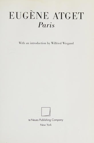 Eugène Atget: Paris