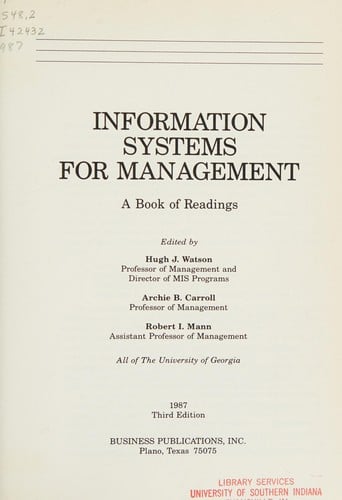 Information systems for management: a book of readings