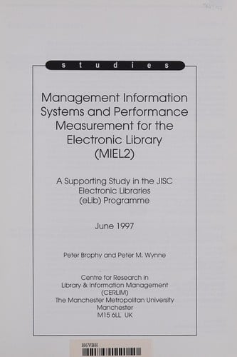 ELIB Studies: Management Information Systems and Performance Measurement for Electronic Library: G1