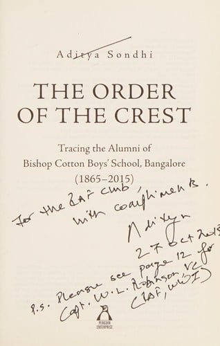 The order of the crest: tracing the alumni of Bishop Cotton Boys' School, Bangalore (1865-2015)