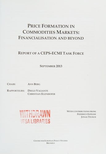 Price Formation in Commodities Markets: Financialisation and Beyond