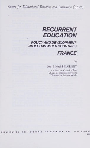 Recurrent education: policy and development in OECD member countries : France