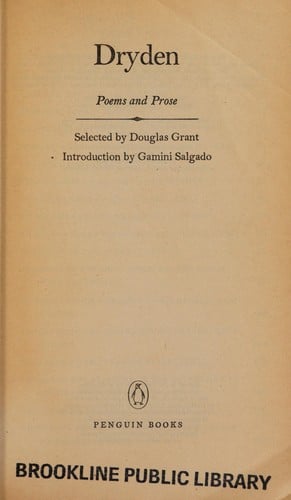 Dryden: poems and prose