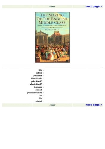 The making of the English middle class: business, society, and family life in London, 1660-1730