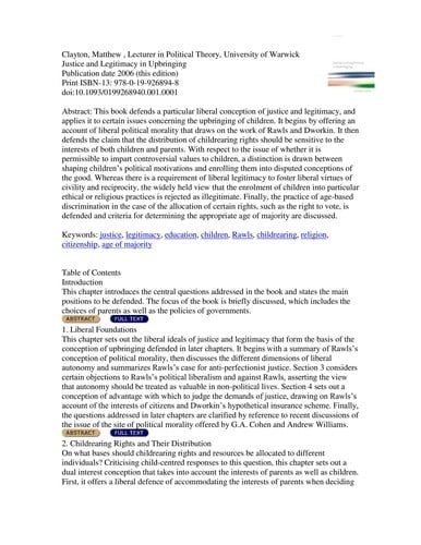 JUSTICE AND LEGITIMACY IN UPBRINGING.