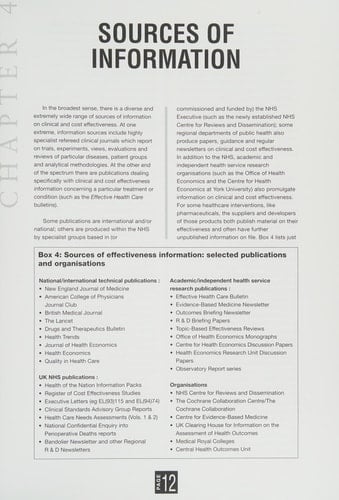 Acting on the Evidence A Review of Clinical Effectiveness; Sources of Information, Dissemination and Implementation