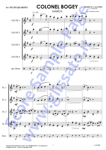 Percussions (optional) part of "Colonel Bogey" for Flute Quartet March