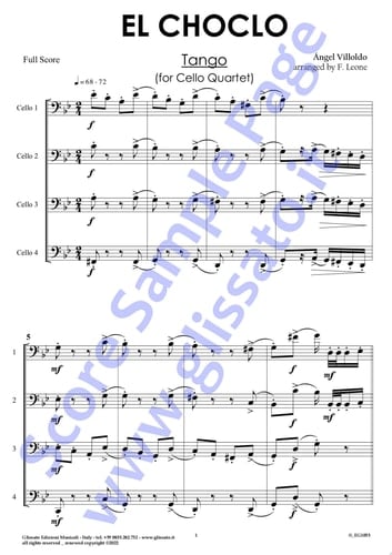 Cello 1 part of "El Choclo" for Cello Quartet Tango