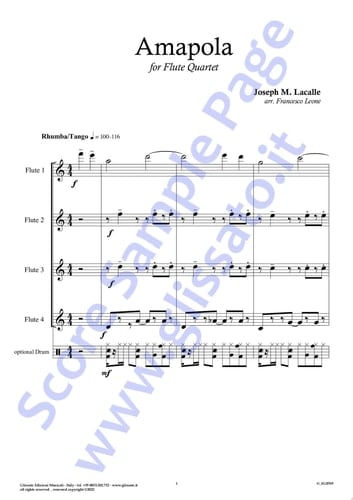 Optional Drum part of "Amapola" for Flute Quartet Tango/Rhumba