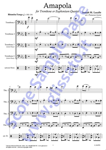 Trombone/Euphonium b.c. 4 of "Amapola" for Trombone or Euphonium Quartet Tango/Rhumba