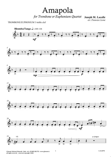 Trombone/Euphonium t.c. 3 of "Amapola" for Trombone or Euphonium Quartet Tango/Rhumba