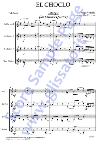 Eb Alto Clarinet (instead Bb 3) part of "El Choclo" for Clarinet Quartet Tango