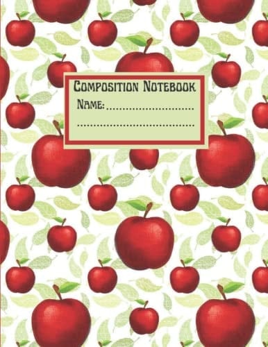 Composition Notebook: wide ruled journal cute red Apples cover 8.25x11 100 page.
