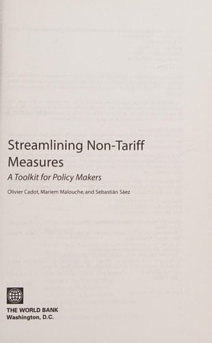 Streamlining Non-Tariff Measures A Toolkit for Policy Makers