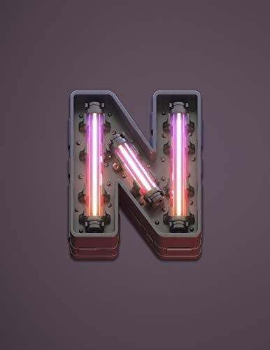 N Modern Funky, Cool Neon Glowing Light Effect, Monogram College Ruled Composition Notebook for All - Men, Women, Girls and Boys. Perfect for Office, Study Or General Writing / Note Taking.
