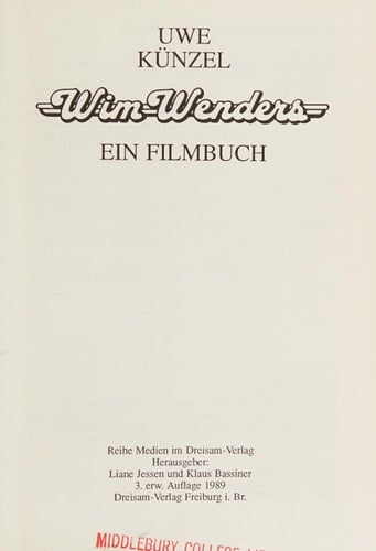 Wim Wenders: Ein Filmbuch (Reihe Medien im Dreisam-Verlag) (German Edition)