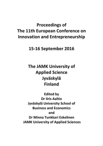ECIE 2016 11th European Conference on Innovation and Entrepreneurship ECIE 2016