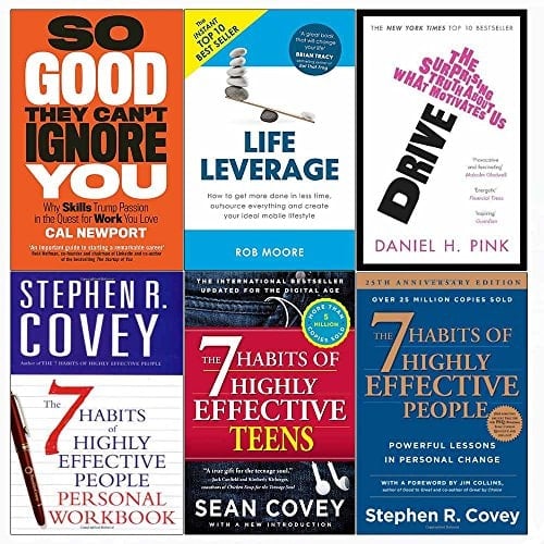 So good they can't ignore you, drive, life leverage, 7 habits of highly effective people and teens and personal workbook 6 books collection set