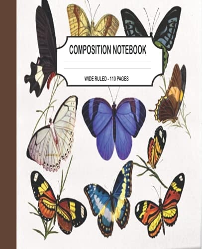 Composition Notebook: Vintage Butterfly Illustration ,Wide Ruled Paper Notebook Journal /Blank Wide Lined Workbook for Girls Boys Kids Teens Students 110 pages