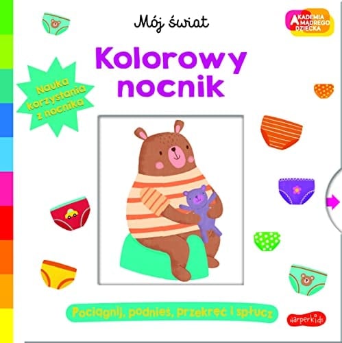 Kolorowy nocnik nauka korzystania z nocnika : pociągnij, podnieś, przekręć i spłucz