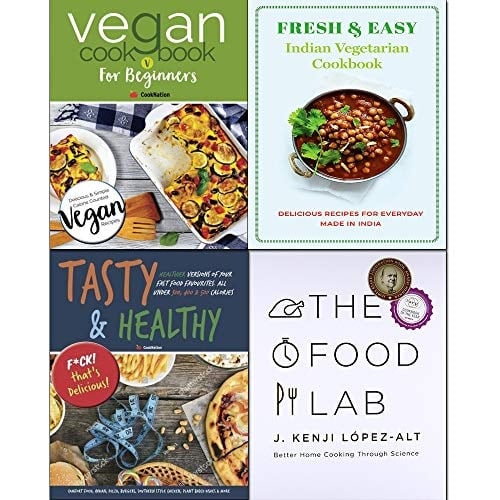 Food Lab [hardcover],Tasty & Healthy,Vegan Cookbook For Beginners, Fresh & Easy Indian Vegetarian Cookbook 4 Books Collection Set