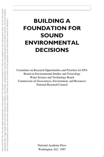 Building a Foundation for Sound Environmental Decisions