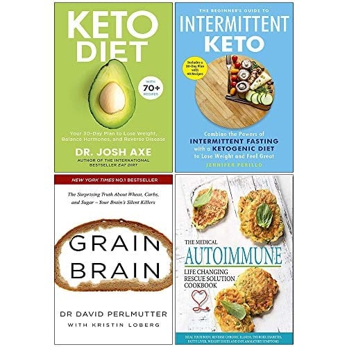 Keto Diet Dr Josh Axe, Beginners Guide To Intermittent Keto, Grain Brain,The Anti-inflammatory & Autoimmune Cookbook 4 Books Collection Set
