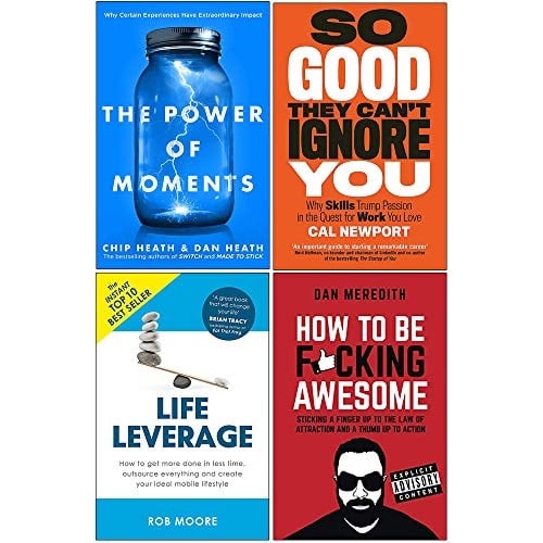Power of Moments, So Good They Cant Ignore You, Life Leverage, How To Be Fcking Awesome 4 Books Collection Set