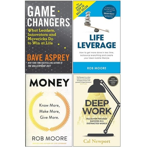 Game Changers, Life Leverage, Money Know More Make More Give More, Deep Work 4 Books Collection Set
