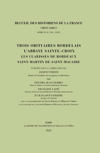 Trois obituaires bordelais l'Abbaye Sainte-Croix, les Clarisses de Bordeaux, Saint-Martin de Saint-Macaire