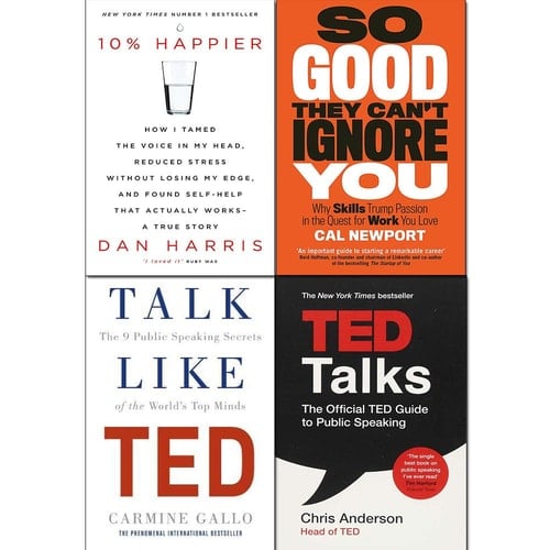 So Good They Can't Ignore You, 10% Happier, Talk Like TED, TED Talks 4 Books Collection Set