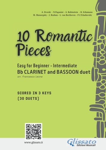 Clarinet and Bassoon duets book | 10 Easy Romantic Pieces scored in 3 keys (30 duets): beginner - intermediate