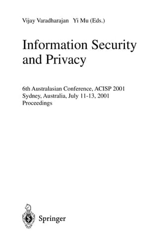 Information Security and Privacy 6th Australasian Conference, ACISP 2001, Sydney, Australia, July 11-13, 2001. Proceedings