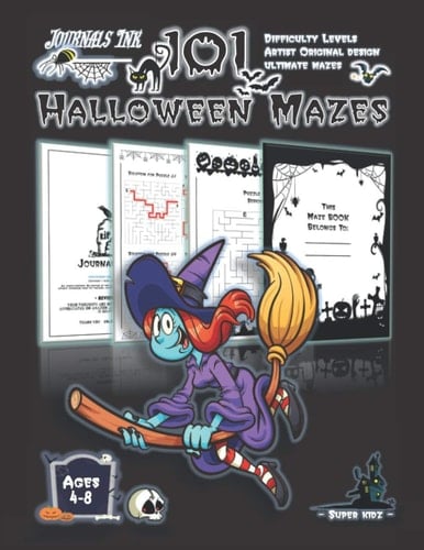 Halloween Maze Book for Kids Ages 4-8 101 Puzzle Pages. Custom Art Interior. Cute Fun Gift! Purple Witch W Preview. SUPER KIDZ