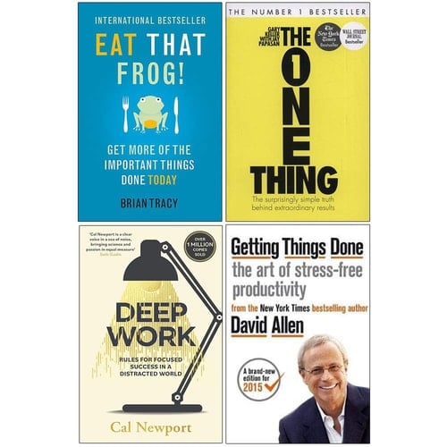 Eat That Frog, The One Thing, Deep Work, Getting Things Done 4 Books Collection Set