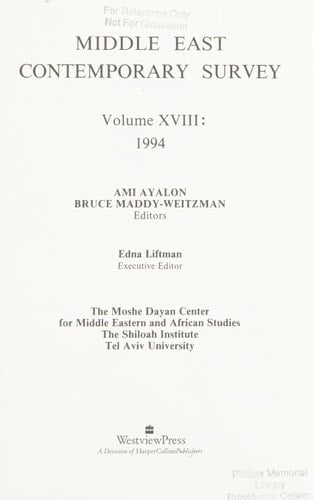 Middle East Contemporary Survey Volume Xviii, 1994
