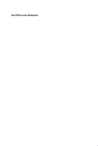 Paul Tillich in der Diskussion Werkgeschichte – Kontexte – Anknüpfungspunkte