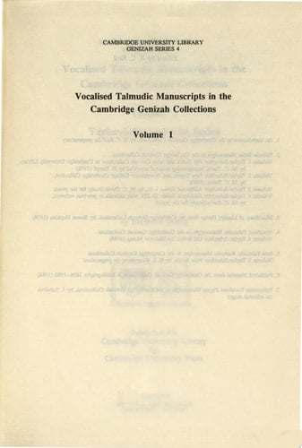Vocalised Talmudic Manuscripts in the Cambridge Genizah Collections: Volume 1, Taylor-Schechter Old Series