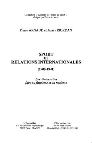 Sport et Relations Internationales (1900-1941)