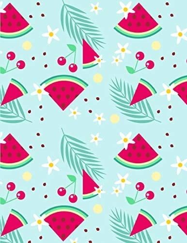 Watermelon Notebook Blank Cute Fruit Sketchbook Blank Paper Book Unlined Unruled Sheet Drawing Sketching Doodle Doodling Painting Journal Sticker Book for Kid Teen Girl Women for Activity Diary Notepad Student School Leaves Blue Simple Composition Book (Letter, Large,8. 5x11)