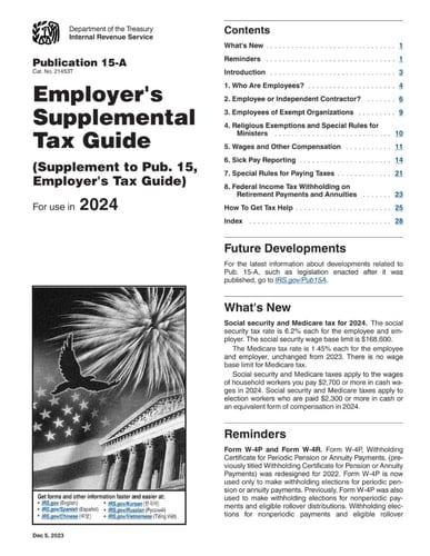 2024 Publication 15-A: Employer's Supplemental Tax Guide