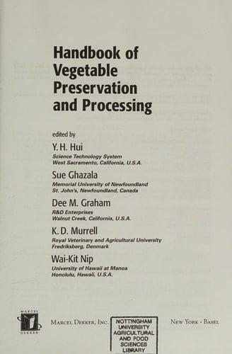 Handbook of Vegetable Preservation and Processing