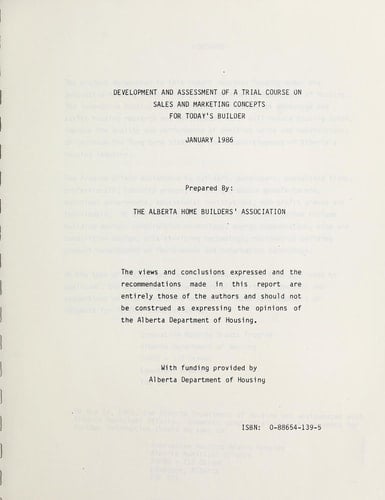 Development and Assessment of a Trial Course on Sales and Marketing Concepts for Today's Builder