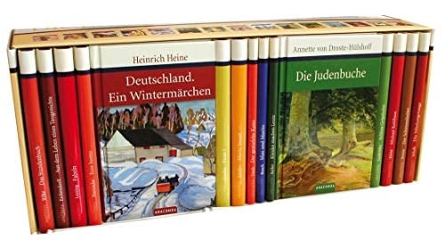 Die großen Deutschen Klassiker. 15 Bände im Schuber Das Stundenbuch / Aus dem Leben eines Taugenichts / Fabeln / Ecce homo / Deutschland. Ein Wintermärchen / Faust I / Maria Stuart / Der gestiefelte Kater / Max und Moritz / Kleider machen Leute / Die Judenbuche / Schloss Gripsholm / Michael Kohlhaas / Der Schimmelreiter / Die Nibelungensage