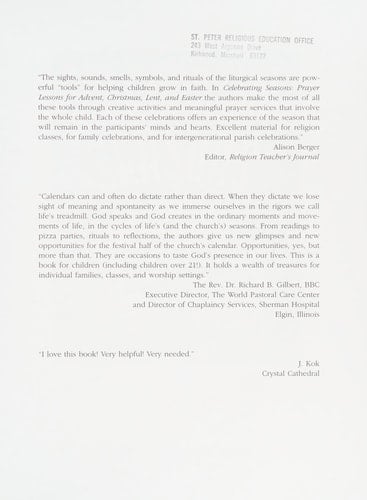 Celebrating Seasons Prayer Lessons for Advent, Christmas, Lent and Easter