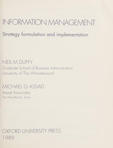 Information management : strategy formulation and implementation