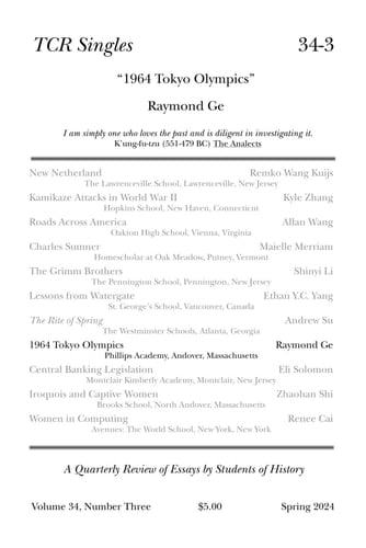 TCR Singles 34-3 1964 Tokyo Olympics