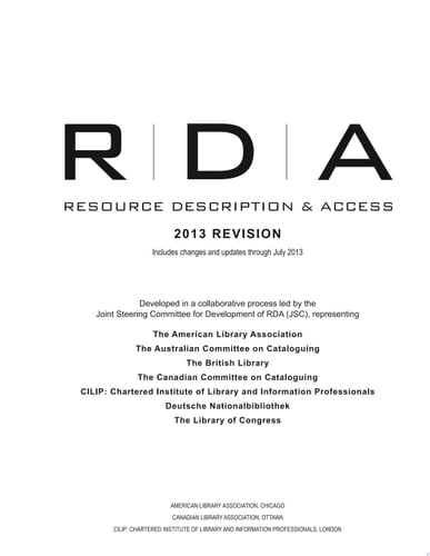 RDA: Resource Description and Access: 2013 Revision