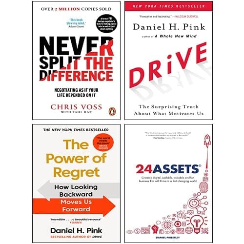 Never Split the Difference, Drive, The Power of Regret, 24 Assets 4 Books Collection Set