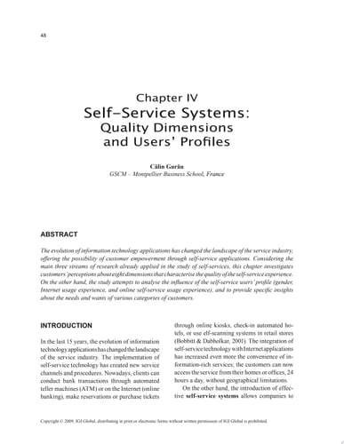 Self-Service Systems: Quality Dimensions and Users? Profiles